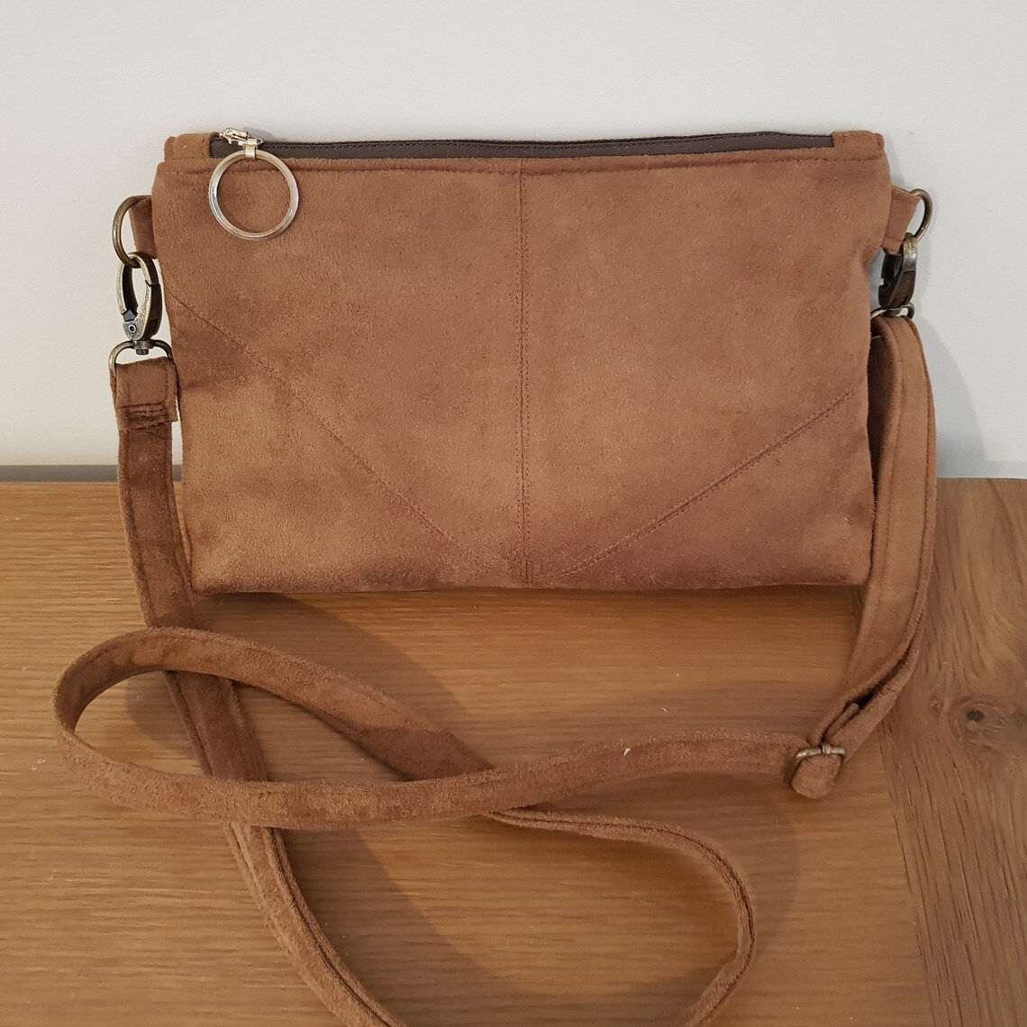 Handmade softly structured faux suede crossbody shoulder bag Etsy