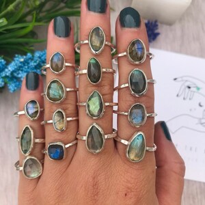 Labradorite crystal ring sizes N to U - handmade, sterling silver
