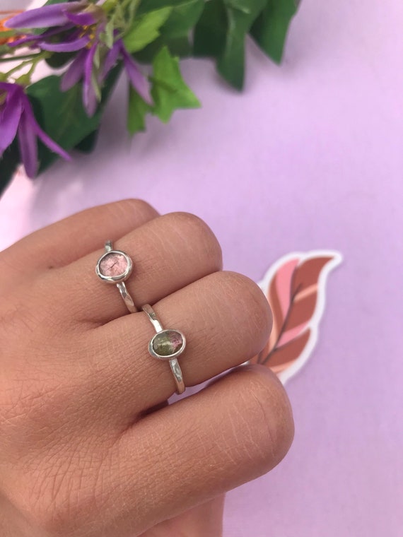 ピンクトルマリンクリスタルリング - ハンドメイド、スターリング 