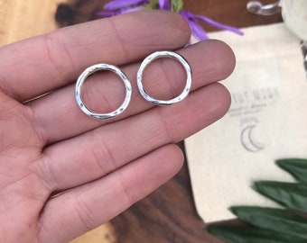 Hammered Circle Hoops - sterling silver