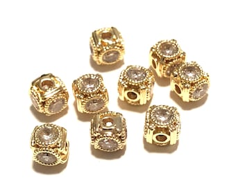 2pcs Crown beadcharm 8mm with clear cubic zironia Brass based Blackgoldwhite goldrose gold plated Jewelry supplies CZ paved