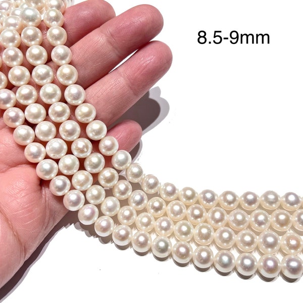 15” AAAA 7-9mm Non-Nucleated White Freshwater Cultured Pearls • High Quality 7mm 8mm White Pearl Necklace  • Round Pearl Strands • 247