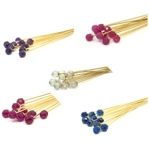 10pcs Real Gemstone Headpins • 0.6 x 40mm Headpins • Crystal Head Pins • Semiprecious Stone Gold Headpins • 242