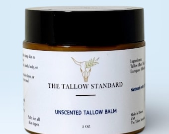 Whipped Unscented Tallow Balm, Organic Grass-Fed Tallow Body Lotion Moisturizer Sensitive Skin 2oz