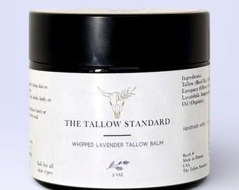 Whipped Lavender Tallow Balm, Organic Grass-Fed Tallow Body Lotion Moisturizer 2oz