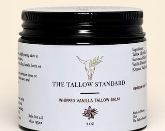 Whipped Vanilla Tallow Balm, Organic Grass-Fed Tallow Body Lotion Moisturizer 2oz
