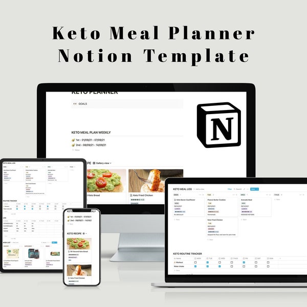 Keto Meal Planner - Weekly Notion Template l Mahlzeitenplan Rezept Routine Einkaufsliste log digital