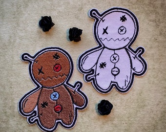 Voodoo doll embroidered iron on patch handmade | witchy goth patch for jacket or bag | spooky alternative fashion accessory