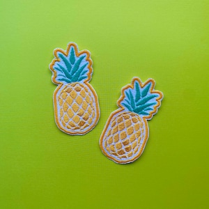 Pineapple embroidered iron on patch | summer aesthetic | coastal tropical holiday gift | handmade gift | fruit retro vintage accessory
