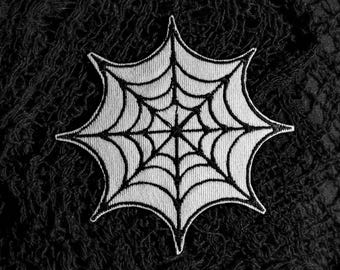 Spider web embroidered iron on patch | Cobweb handmade patch | Gothic witchy halloween accessory | Battle jacket | Goth decor