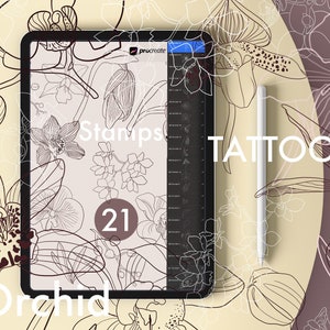 Procreate Stamps, Orchid botanical stamps, Procreate stamp set, Flower and Plants procreate, Hand drawn procreate stamp, Graphic Tattoo Tool