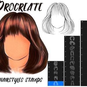 Woman Hairstyle Stamps Brushes, Stamps Guide Procreate Brushes, Hand Drawing Haircut Guide,  Curly and Straight Hair Stamps, Commercial Use
