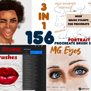 Procreate Portrait Brush Stamps Bundle, Stamps Guide Brushes, 156 Hand Drawn Face Parts, Help Drawing Guide, Commercial Use