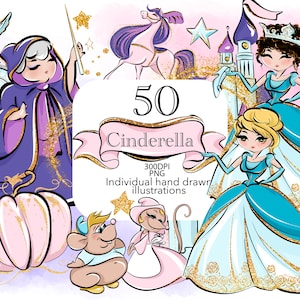 Cute Cinderella Clipart, Pumpkin Carriage, Fairy Tale Princess, Glass Slipper, Fairy Tale Planner Stickers, Sublimation PNG POD Supplies