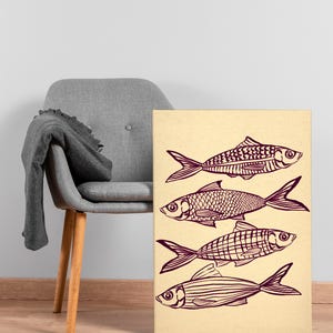 Vintage Sardines Sketch Art, Sardines Poster, Fish Print, Retro Kitchen print, Kitchen Wall Art, Fish Wall Art, Retro Fish Restaurant Decor