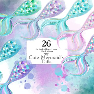 Watercolor Mermaid Tail Clipart, Mermaid Clip art, Underwater Glitter PNG, Underwater Scene, Mermaid Tails Graphics, Commercial use.