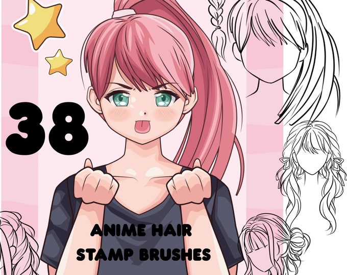 Soft Anime Style Procreate Hair Stamp Set - Hair Lineart Brush Pack ...