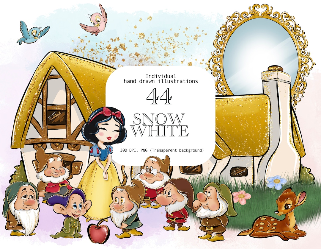 【Snow White and the Seven Dwarfs】イラスト Snow White Clipart, Princess PNG, Seven Dwarves, Fairytale