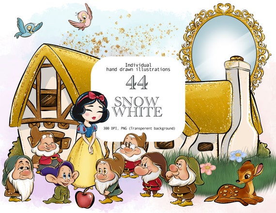 Snow White Clipart, Fairy Tale Princess PNG, Seven Dwarfs