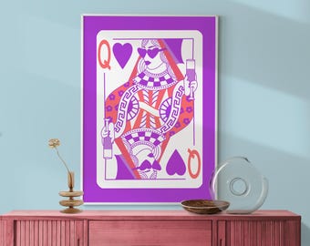 Queen of Hearts Champagne Print, Lucky You Poster: Preppy Bar Cart Art