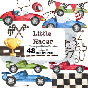 Nursery Watercolor Cars, Vintage Cute Cars Watercolor, Watercolor Boy Nursery Clipart, Kids Clipart, Racing Invitation PNG, Baby Boy Sports