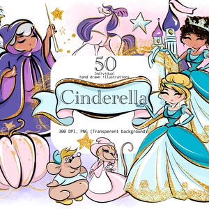 Aschenputtel Clipart, Kürbis Wagen, Märchen Prinzessin, Glaspantoffel, Märchen Planner Aufkleber, Sublimation PNG POD Zubehör
