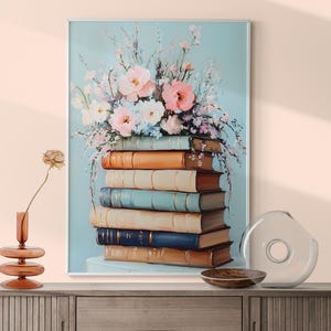 Pastel Book Stack Painting, Whimsical Books Wall Art, Reading Nook Decor Print, Modern Books Print, Book Lover Gift, Book Library Print