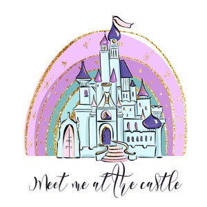 Clipart Rainbow Castle png, Incontrami al castello, Castello dell&#39;acquerello, Sublimation Girly Design, Cute Glitter Kid Art, Kids Planner Stickers