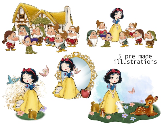 【Snow White and the Seven Dwarfs】イラスト Snow White Clipart, Princess PNG, Seven Dwarves, Fairytale