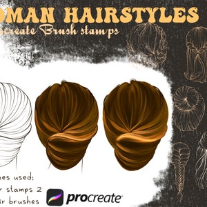 Woman Hairstyle Stamps Brushes, Stamps Guide Procreate Brushes, Hand Drawing Haircut Guide,  Curly and Straight Hair Stamps, Commercial Use