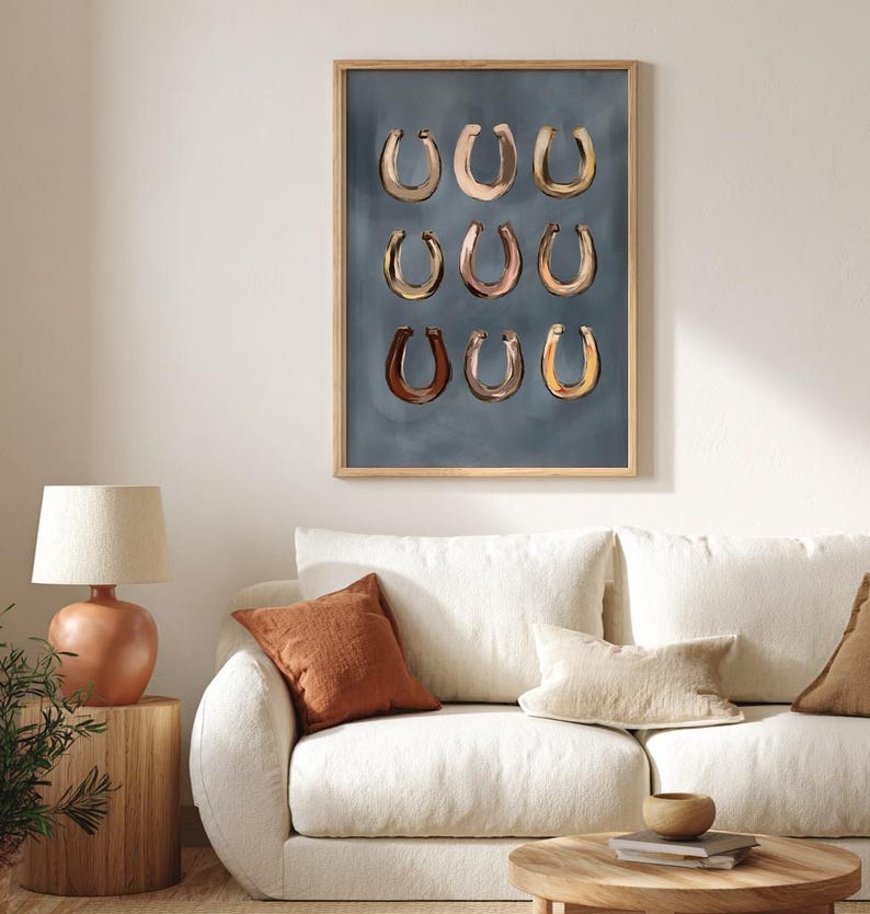 Herraduras, lámina al óleo, arte mural del oeste, arte del suroeste, Lucky You, póster de estilo campestre moderno, arte mural de dopamina, regalo de inauguración de casa de la suerte imagen 10