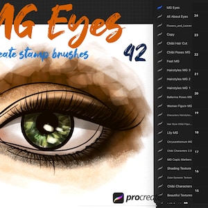 Woman Eyes Procreate Stamps, Stamps Guide Procreate Brushes, Hand Drawn Portrait Guide, Realistic Eyes and Lashes, Commercial Use
