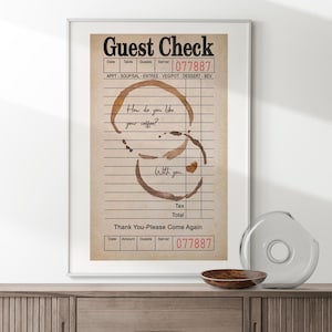 Retro Guests Check Romantic Coffee Stain Print, How Do You Like Your Coffee? With You, Coffee Bar Art Coffee Corner Mug Stain Poster,DIGITAL
