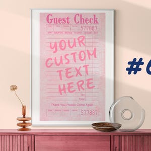 Retro Custom Guest Check Print, Personalized Quote Sign For Home, Custom Text Wall Art, Custom Word Art, Trendy Modern Typography Poster