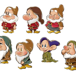 Snow White Clipart: Watercolor Princess, Seven Dwarfs, Deer (PNG