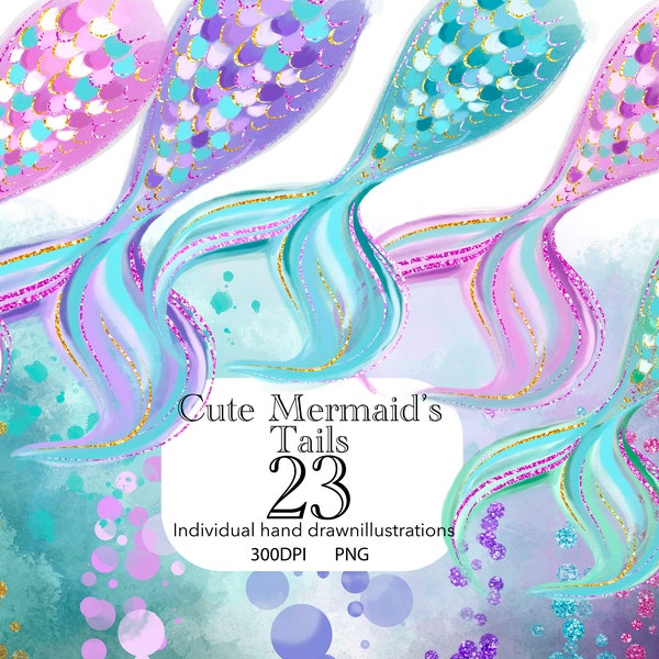 Mermaid Tail Clip art, Watercolor Mermaid Tail Clipart, Underwater Glitter PNG, Underwater Scene, Mermaid Tails Graphics, Commercial use.