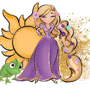 Rapunzel Sublimation, Tangled Clipart, Rapunzel Clipart, Fairytale Princess, Long Hair Princess, Hand Drawn Cute Glitter Kids Art