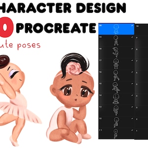 Procreate stamp brushes for Character Design, Procreate body poses stamps, Procreate Child Body Guides, Procreate kids brushes.