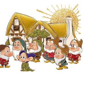 Sept nains Clipart Sublimation, Snow White Dwarfs Cottage, Snow White Clipart, Hand Drawn Illustration, Cute Glitter Kid Art, Kids Planner
