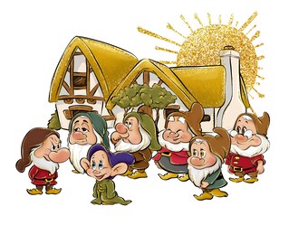 Seven Dwarfs Clipart: Snow White Cottage, Hand Drawn Illustration