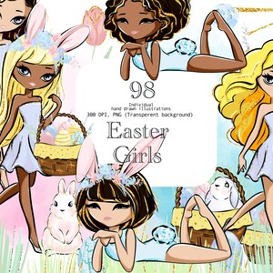 Easter Girl Illustration, Happy Easter Clipart, Spring Clipart, Easter Bunny Clipart, Easter Eggs Clipart,  Easter Planner Stickers