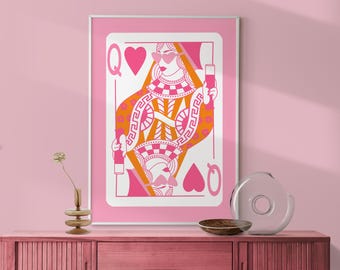 Queen of Hearts Champagne Print, Lucky You Poster: Preppy Bar Cart Art