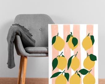 Lemon Kitchen Wall Art Print: Modern Fruit Illustration (Matte Finish, No Frame Included)