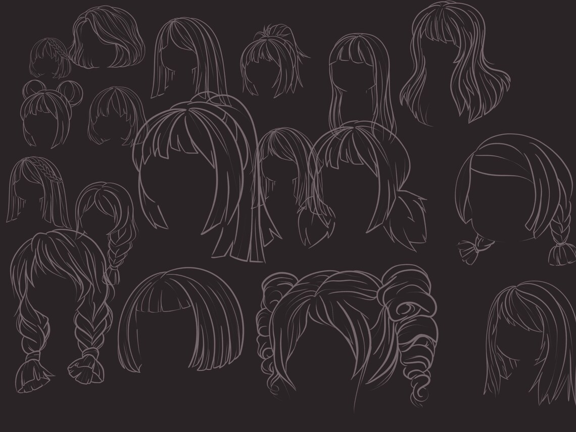 Procreate Hair Stamps, Anime Hair Brushes, Procreate Manga Hair Brushes