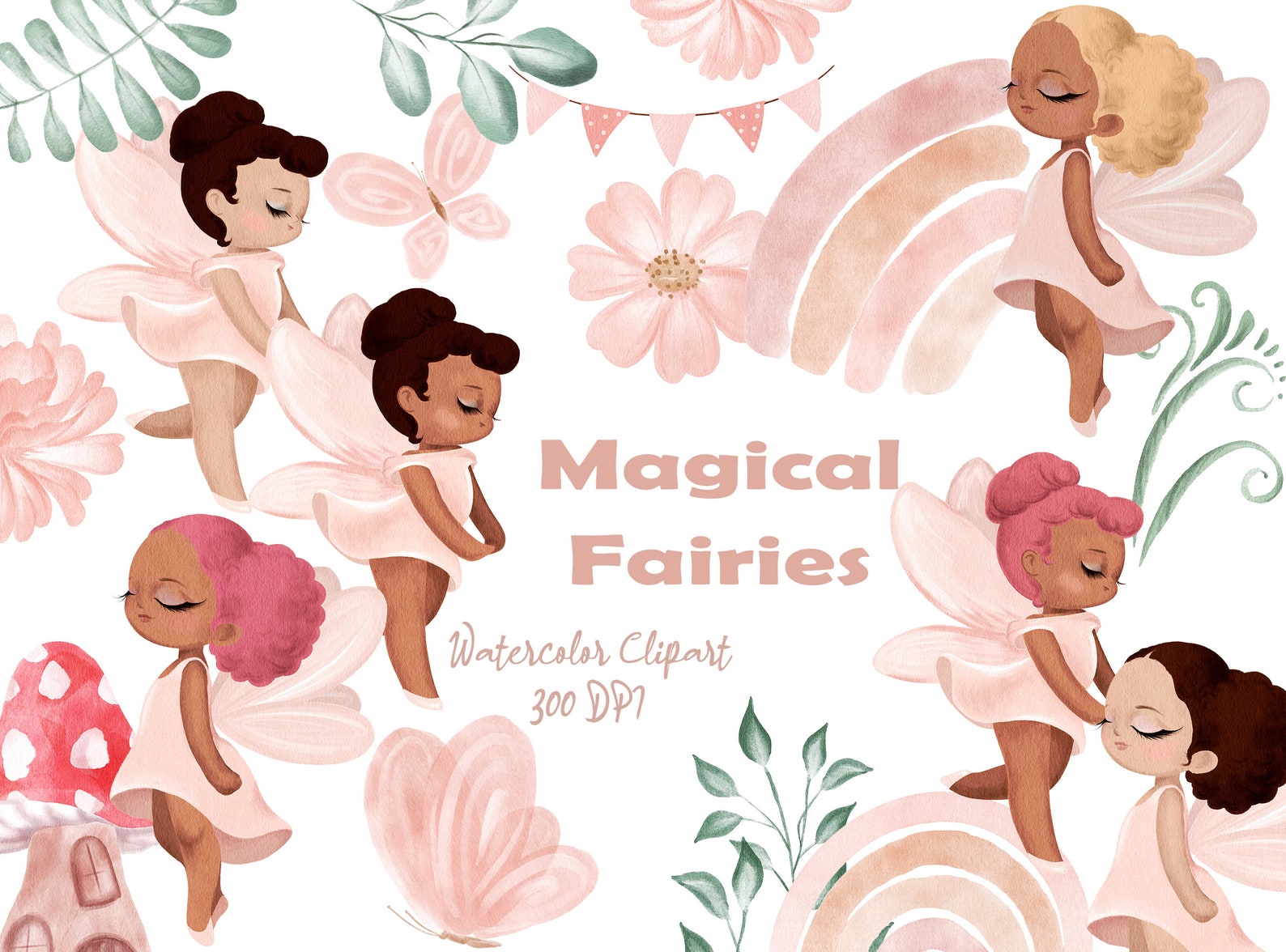 Watercolor Fairy Clipart Magical Fairy Garden Clipart Set - Etsy