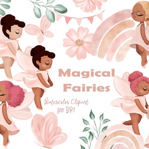 Watercolor Fairy Clipart, Magical Fairy Garden Clipart Set, Enchanted Garden PNG, Little Fairy Clipart, Commercial and Personal USE