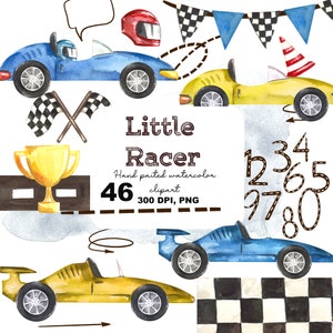 Raceauto's aquarel clipart, kinderkamer aquarel auto's, kinderen clipart, Racing uitnodiging PNG, vintage racewagens, baby jongen sport auto's