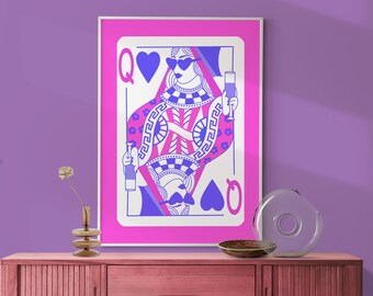 Queen of Hearts Champagne Print, Lucky You Poster: Preppy Bar Cart Art