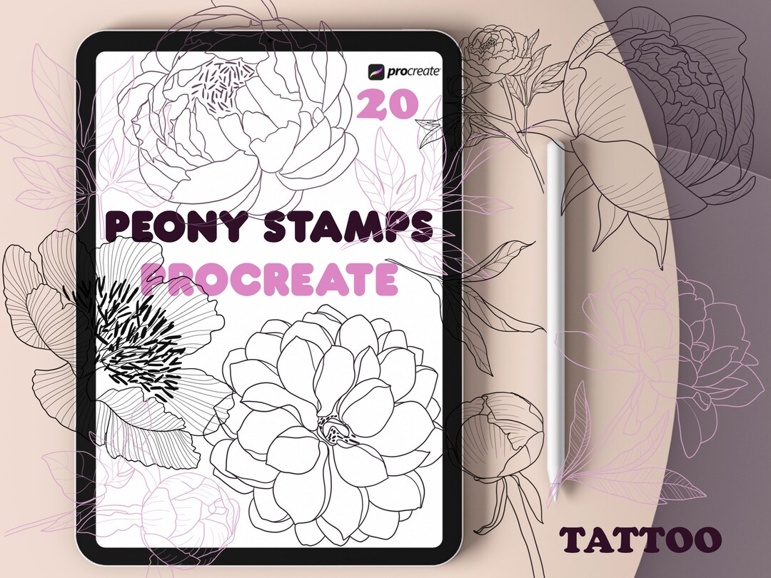 Procreate Floral Stamps, Peony Brush Stamp Set, Flower and Plants for ...