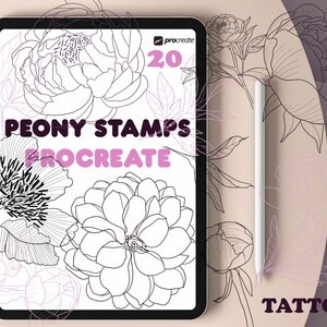 Procreate Blumen Stempel, Pfingstrose Pinsel Stempel Set, Blumen und Pflanzen für Procreate, Botanische Handgezeichnete Stempel, Kommerzielle NUTZUNG